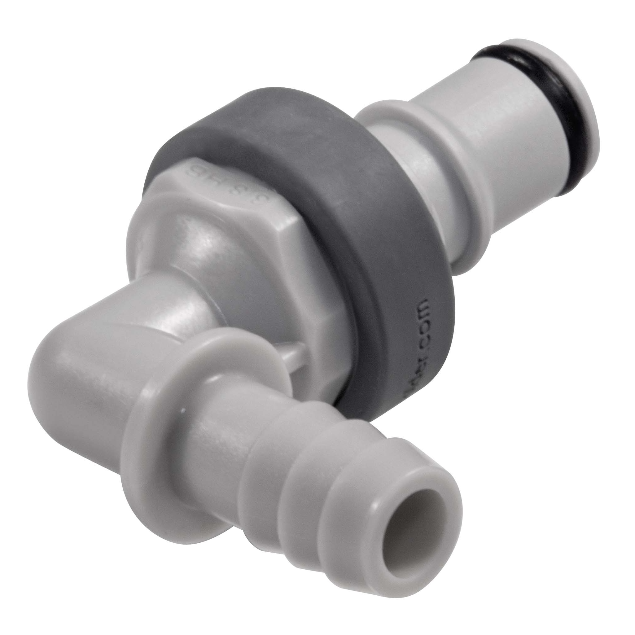 COUPLEUR MALE ZERO GOUTTE COUDE / BARB ØI 9.5mm - PP GRIS/EPDM