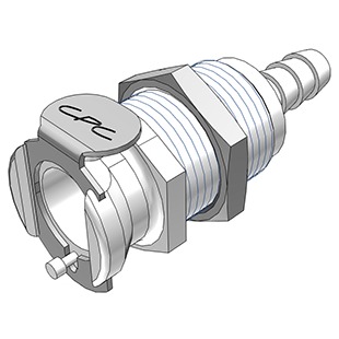 COUPLEUR FEMELLE PASSE-CLOISON AVEC CLAPET / BARB ØI 6.4mm - POM/NBR