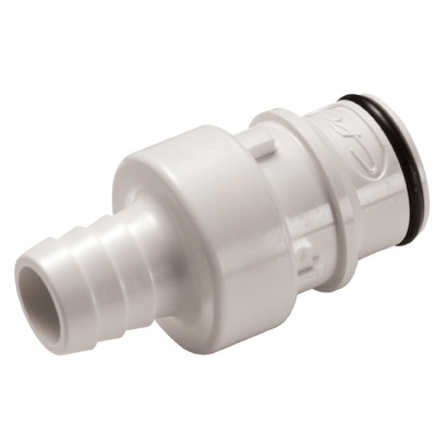 COUPLEUR MALE AVEC CLAPET / BARB ØI 12.7mm - PSU BLANC/EPDM