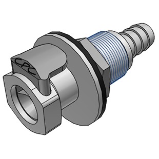3/8 Hose Barb Valved Panel Mount Coupling Body