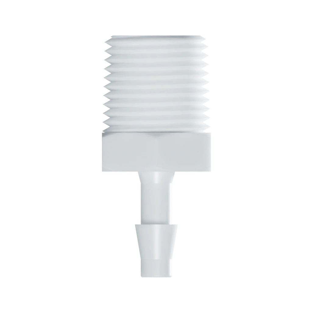 RACCORD DROIT EN FILETAGE 1/2-14 NPT / BARB ØI 6.4mm - PA BLANC