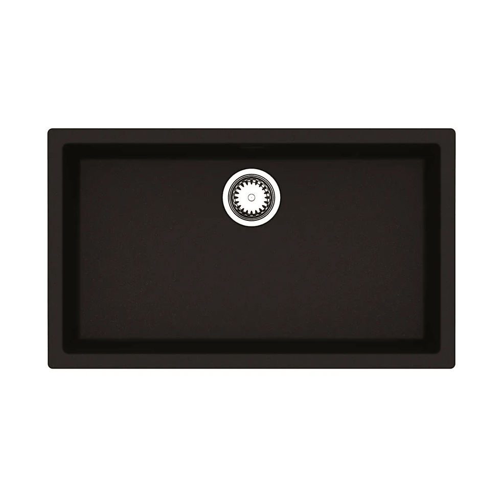 Reginox Amsterdam 72 large rectangular single-bowl sink in Charcoal with chrome waste, top view