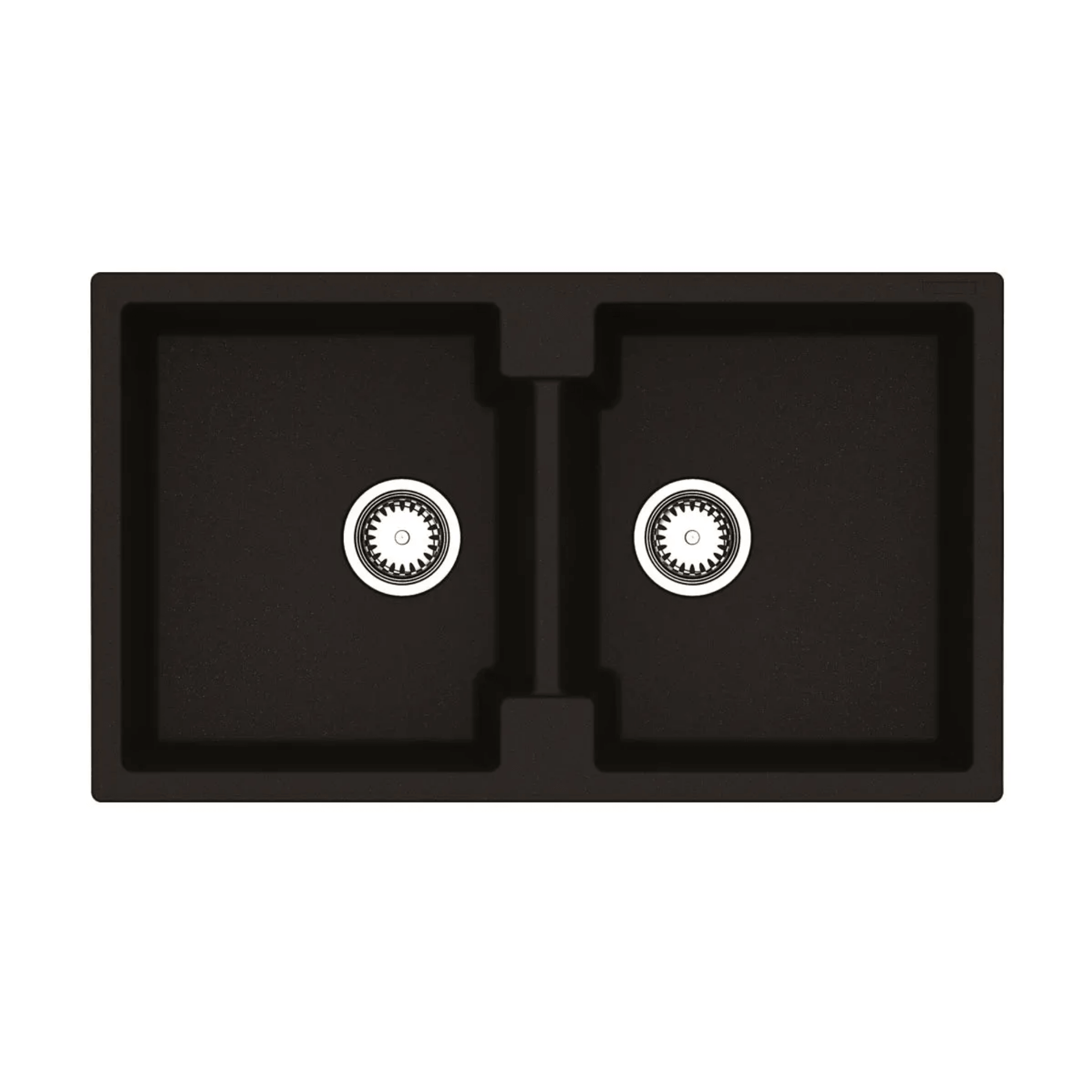 Reginox Amsterdam 20 double-bowl kitchen sink in Charcoal with two chrome wastes, top view