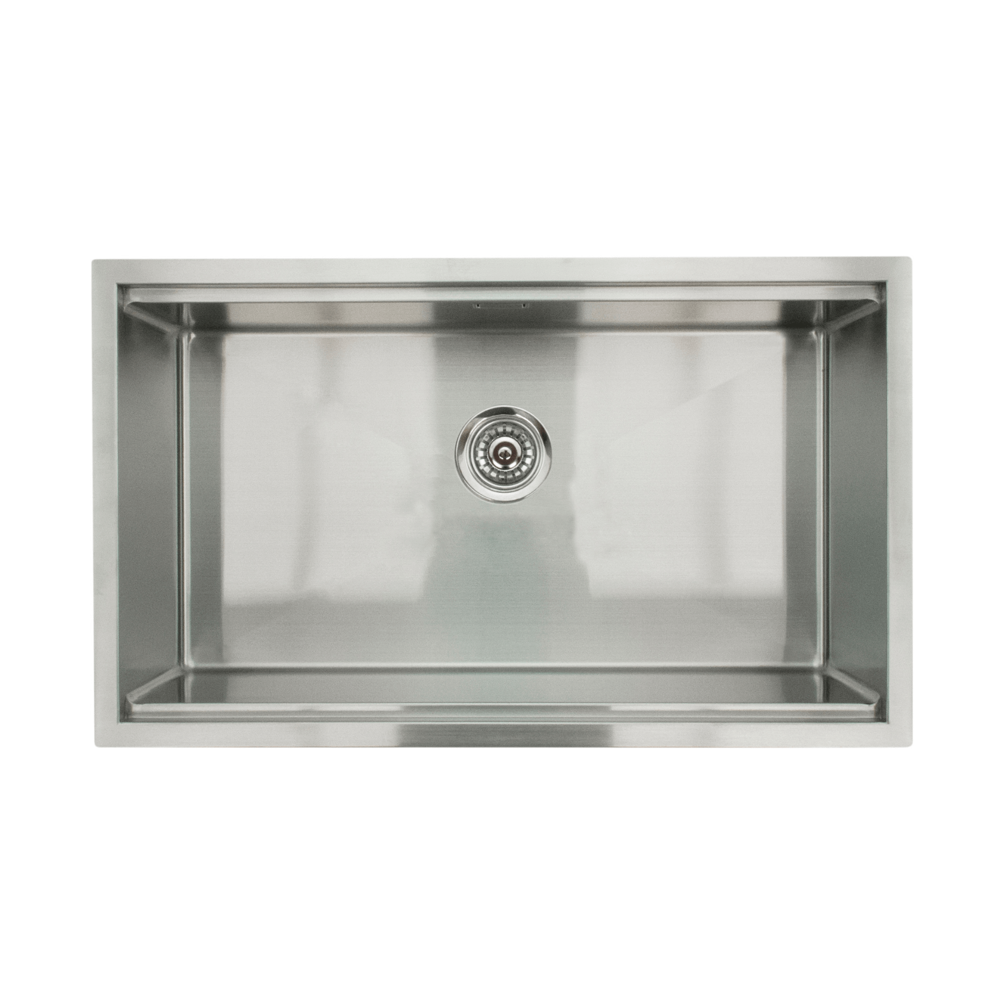 IKON Large Sink Station IK8750 in brushed stainless steel with single bowl, accessory ledge, overflow and basket waste