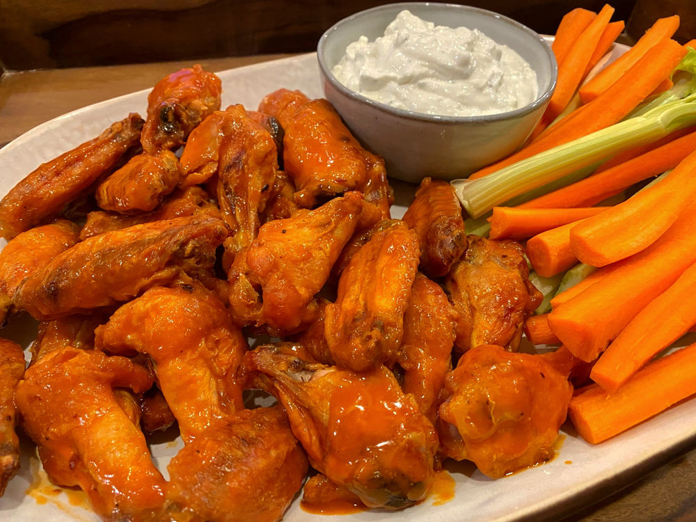 Healthy Buffalo Chicken Wings with Blue Cheese Dip