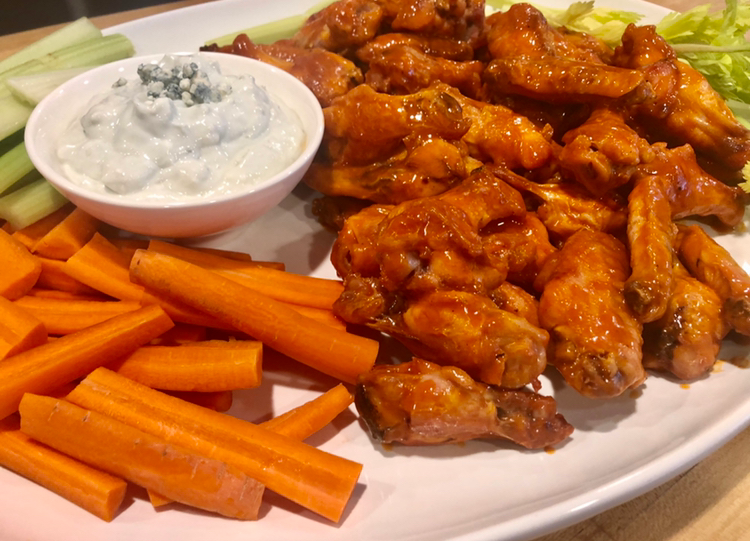 Healthy Buffalo Chicken Wings with Blue Cheese Dip