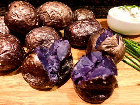 Baked Purple Potatoes with Chive Sour Cream