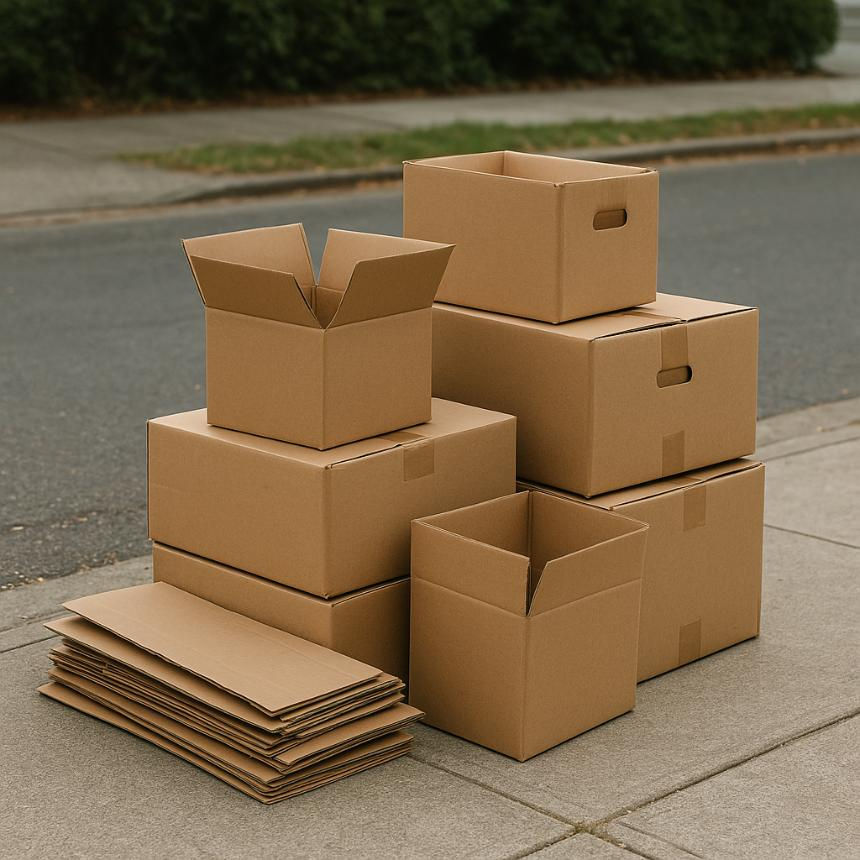 Stacked cardboard boxes ready for recycling and pickup by junk removal service
