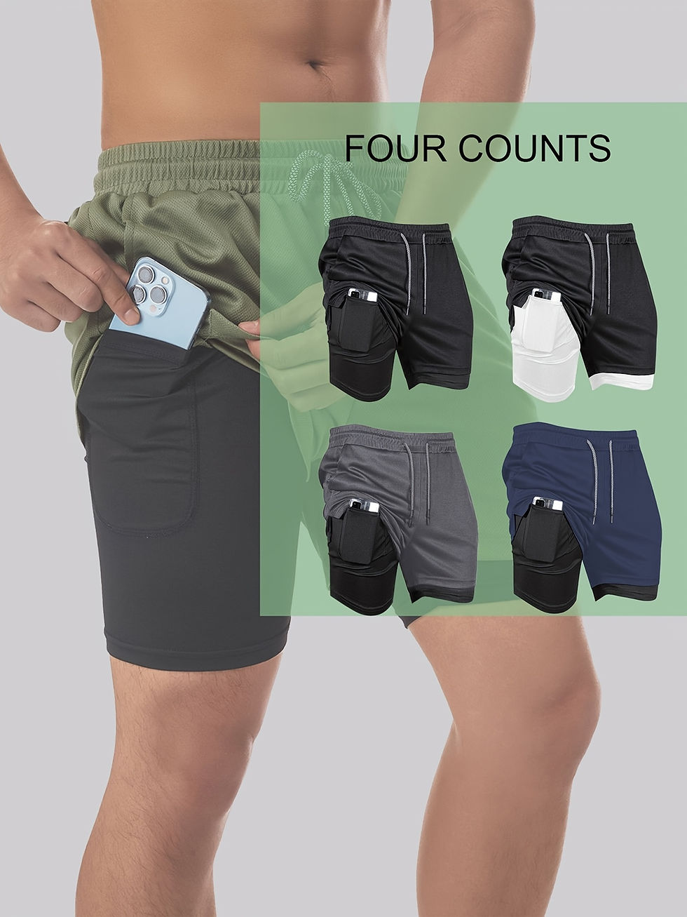 Thumbnail: 4-Pack Men's Summer Basketball Training Shorts, Breathable Polyester