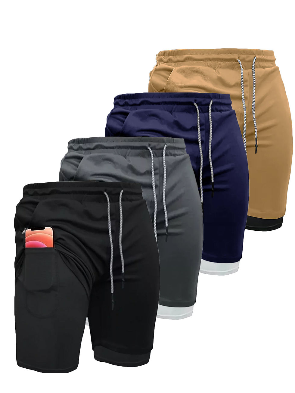 Thumbnail: 4 Pcs Men’s Workout Training Shorts, Quick Dry Lightweight Zipped Pockets