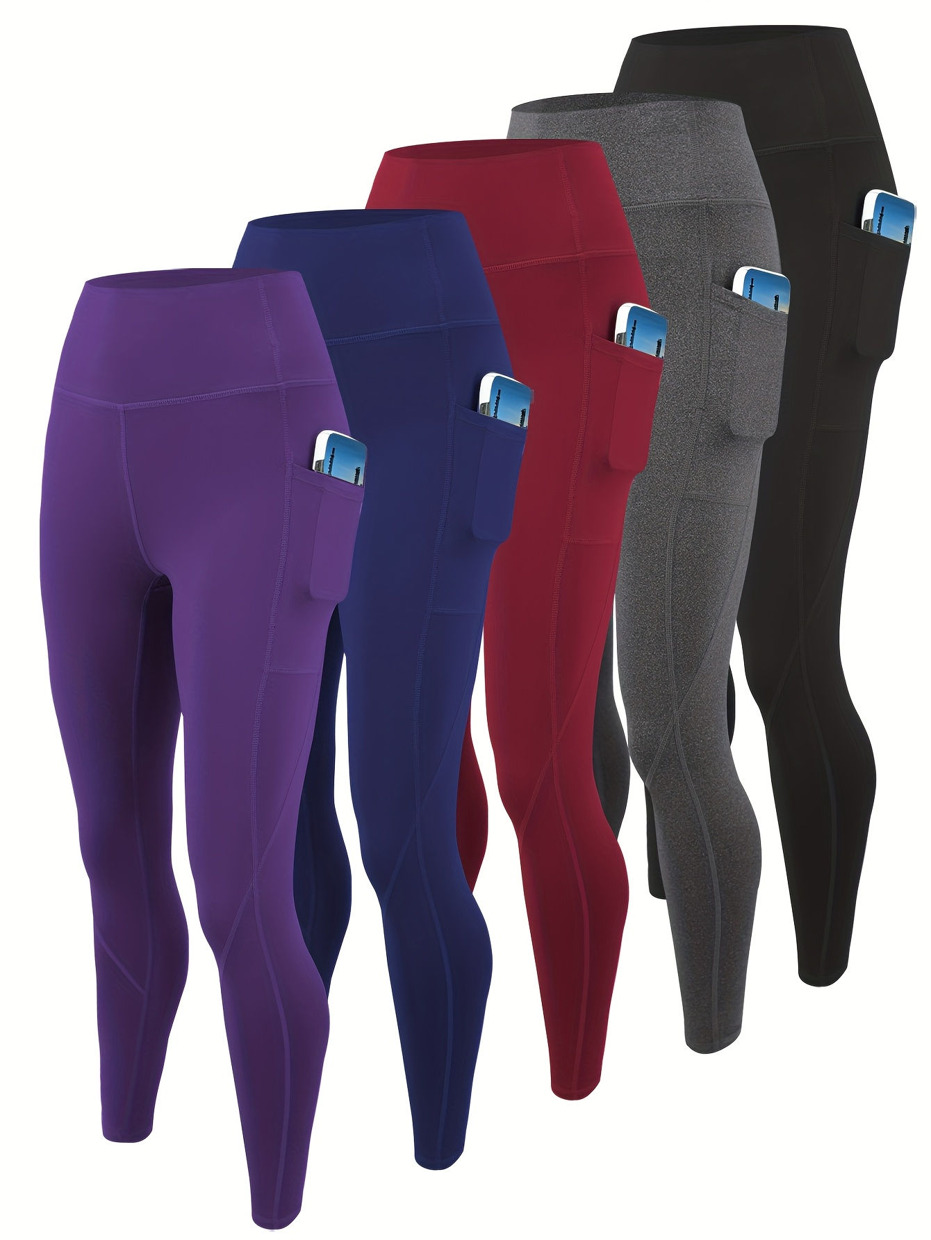 5pcs Women's Fashionable Plus Size Sports Leggings High Waist Elastic