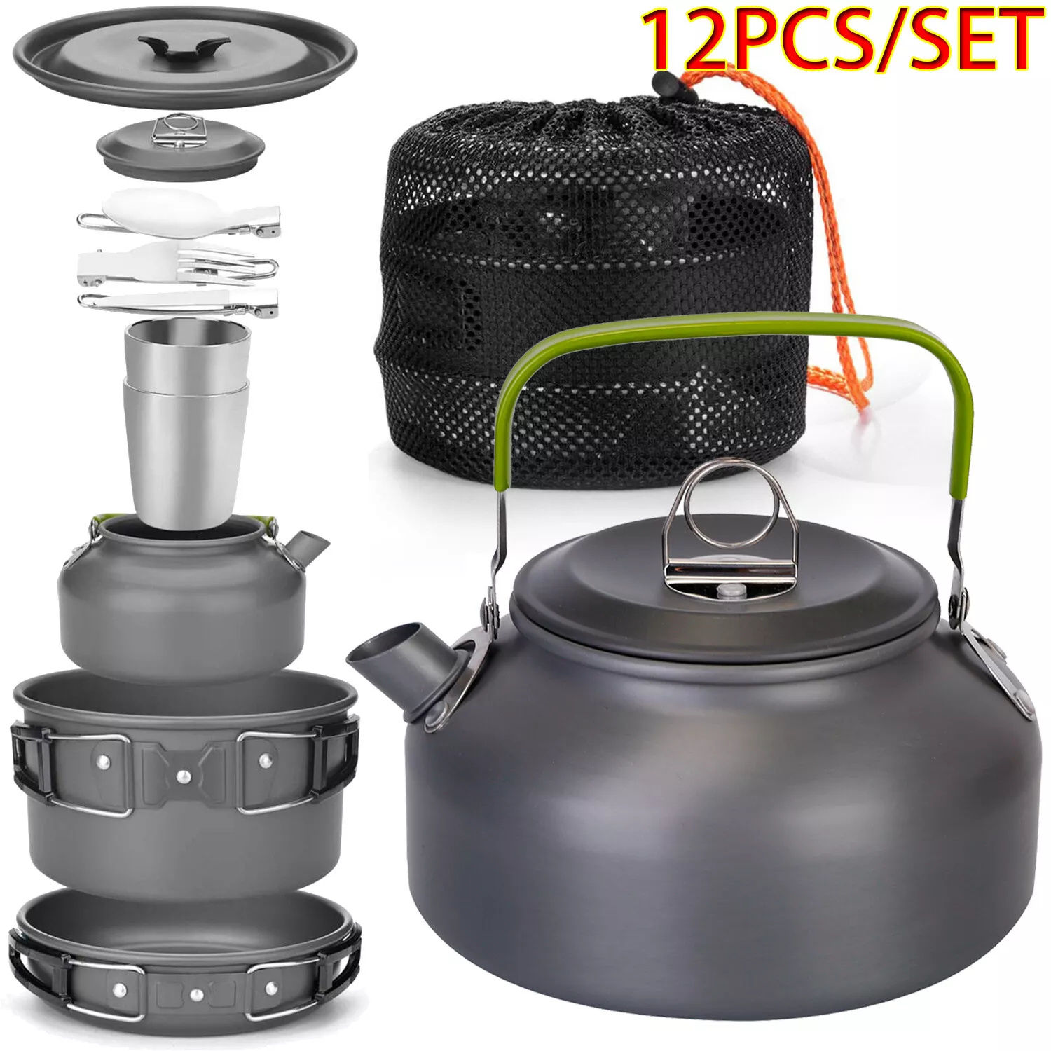 12pcs Portable Outdoor Camping Cookware Backpacking Hiking