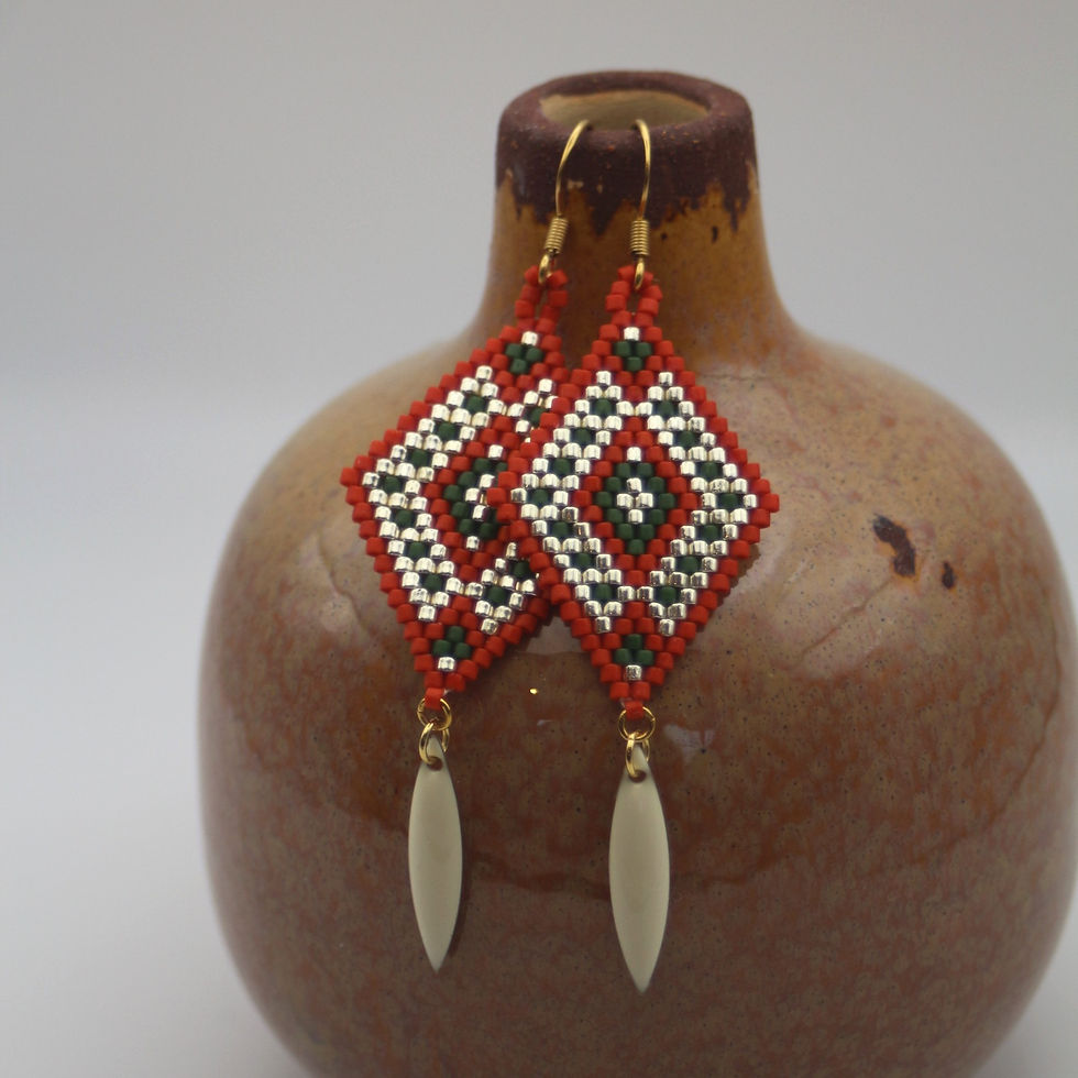Miniature : Boucles d'oreilles Élé vermillon, vertes sapin et argenté