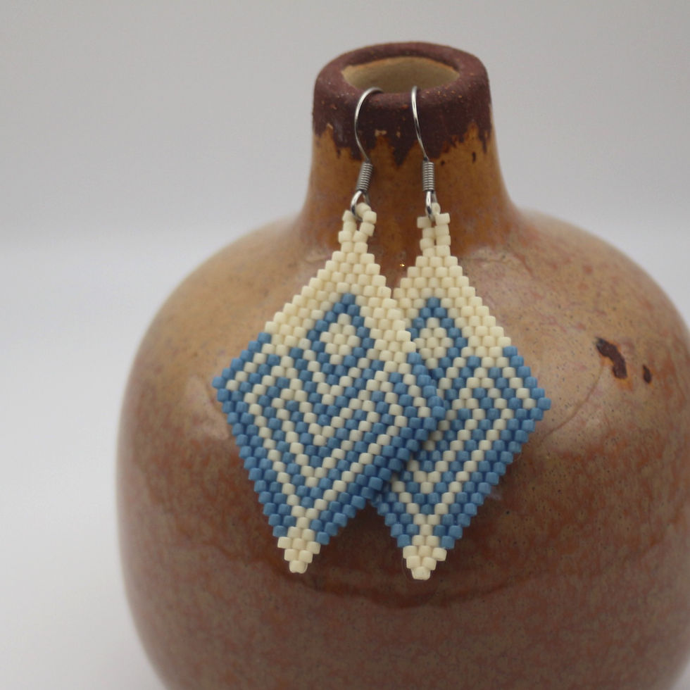 Miniature : Boucles d'oreilles Julie bleues atlantique et blanches cassées