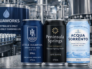 Australia water-only canning line with aluminium cans of Little Hampton, Peninsula Springs and Acqua Sorrento spring water