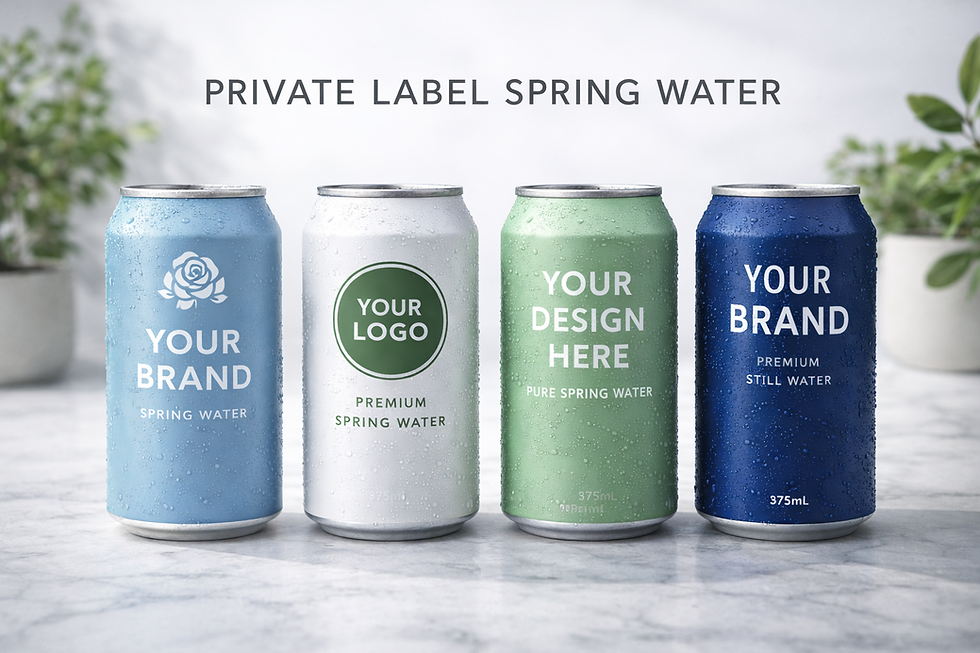 Private label aluminium canned spring water with custom branding designs for Australian hospitality and wholesale supply