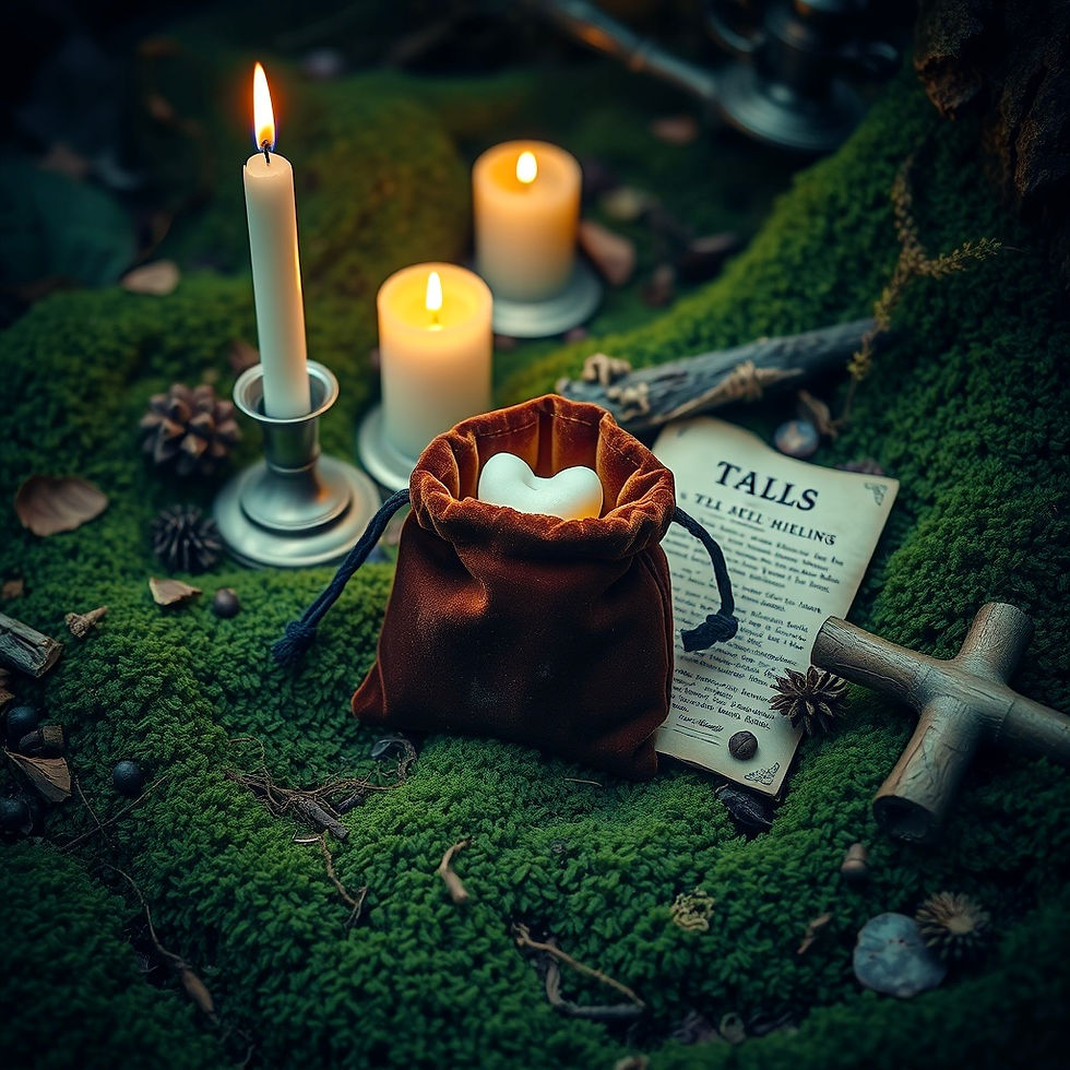 Candles flicker around a velvet pouch holding a tooth—either a failed spell or someone misunderstood the Tooth Fairy assignment.