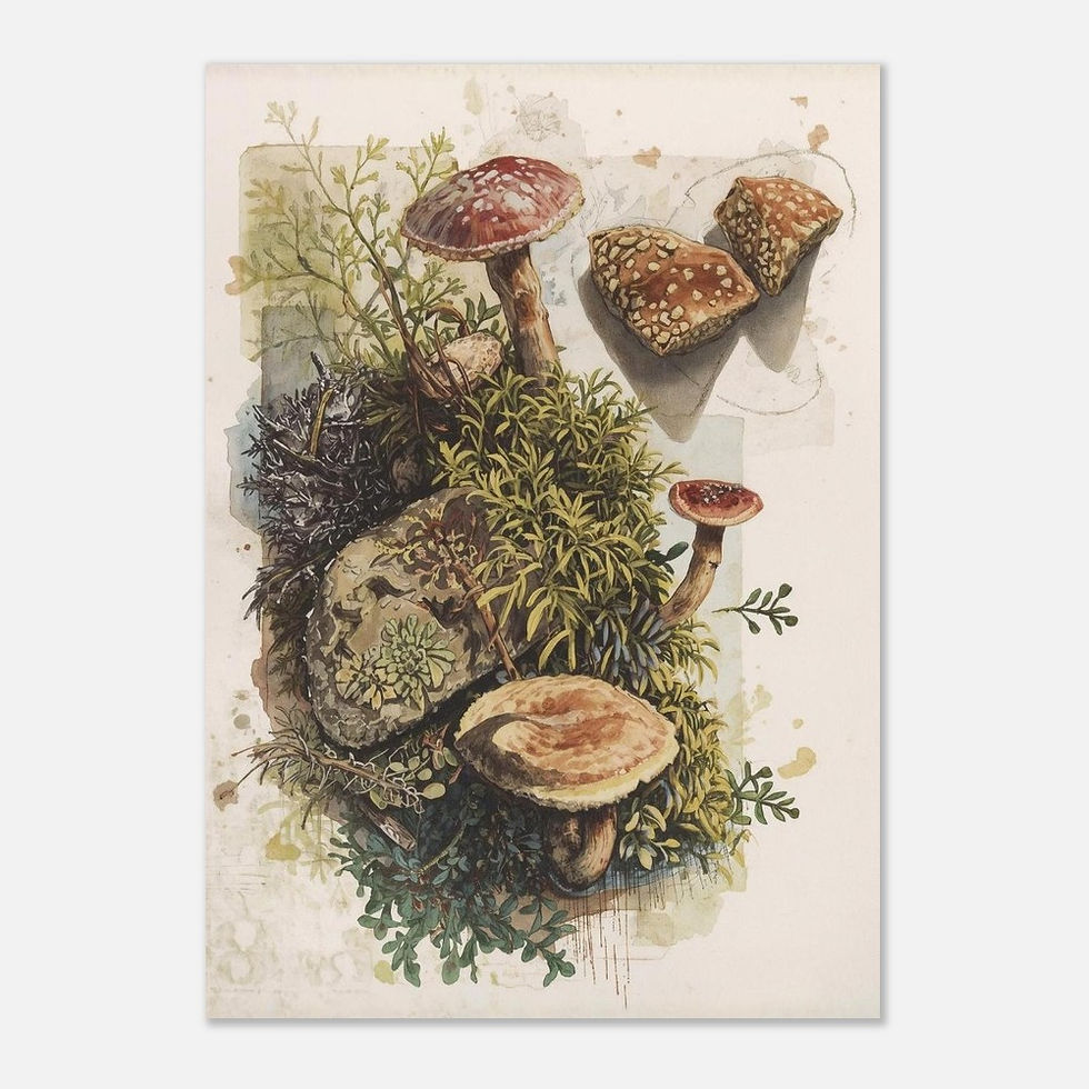 Thumbnail: Mosskeeper’s Harvest – Botanical Fungi & Moss Watercolour Fine Art Print
