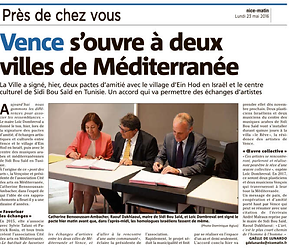 Nice Matin 23 mai 2016 Vence s'ouvre à deux villes de Méditerranée