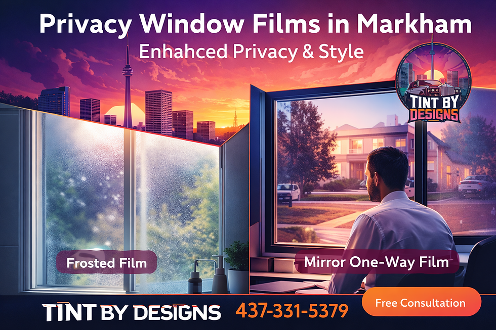Privacy window films in Markham featuring frosted window film and one-way mirror film installed by Tint by Designs