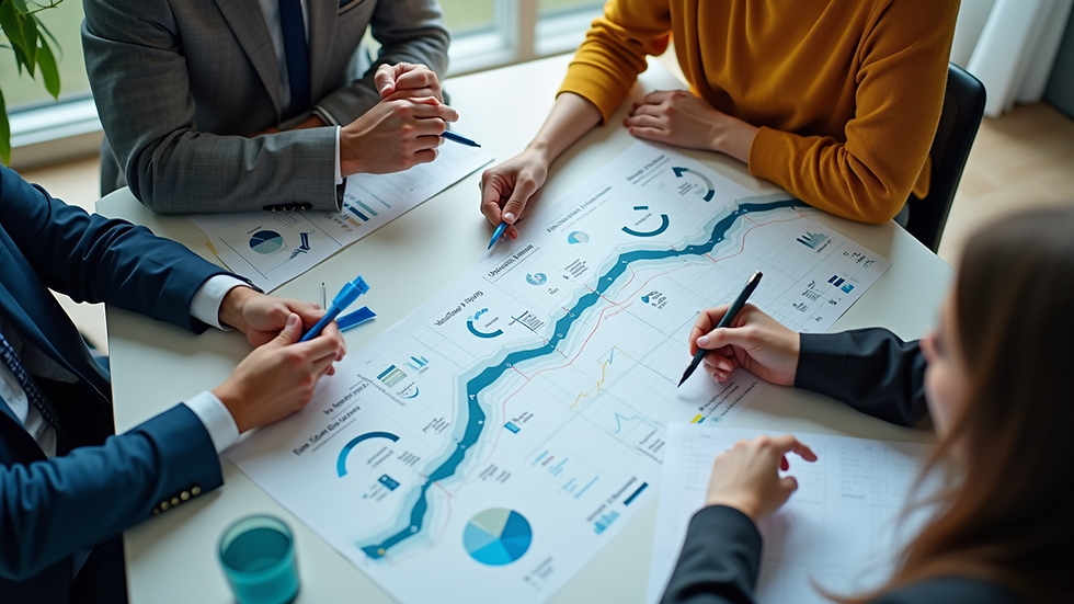 High angle view of a project team working on a digital transformation roadmap