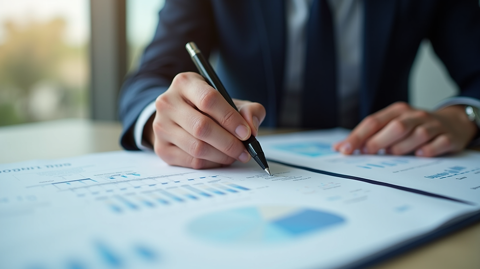 Close-up view of a project manager reviewing change implementation plan