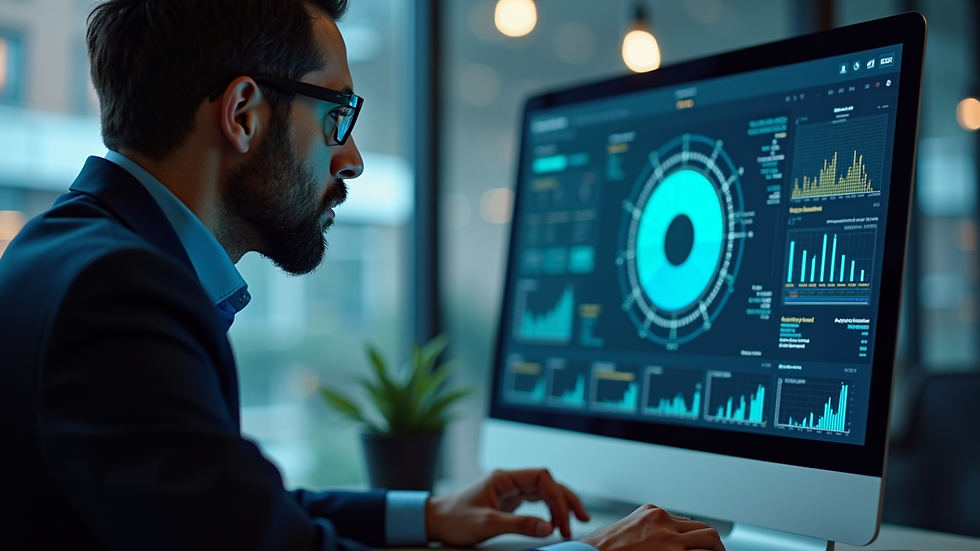 Close-up view of a cybersecurity consultant reviewing a digital security dashboard