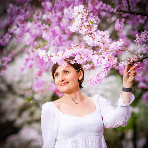 woman cherry blossom photoshoot Central Park NYC