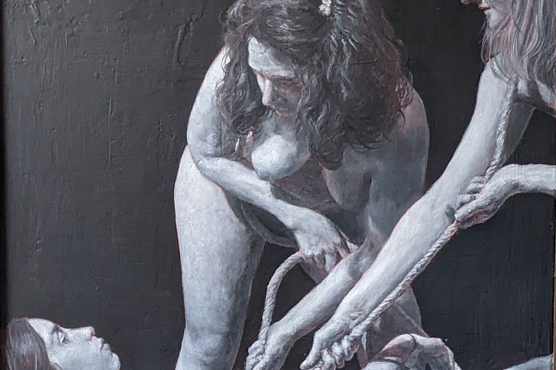 Acrylique sur toile
75 x 75 cm
Récit appartenant à l’histoire apocryphe de Sainte Mnémogyne.
Part of the apocryphal story of Saint Mnemogyne.