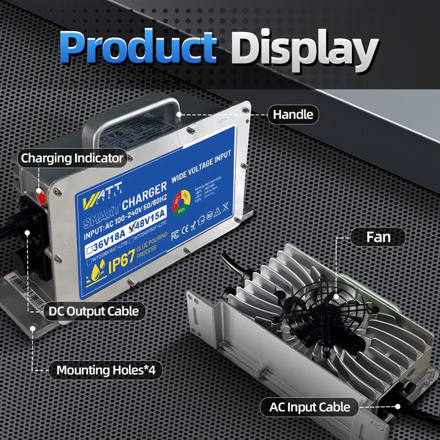 Thumbnail: WattCycle 58.4V 15A LiFePO4 Battery Charger