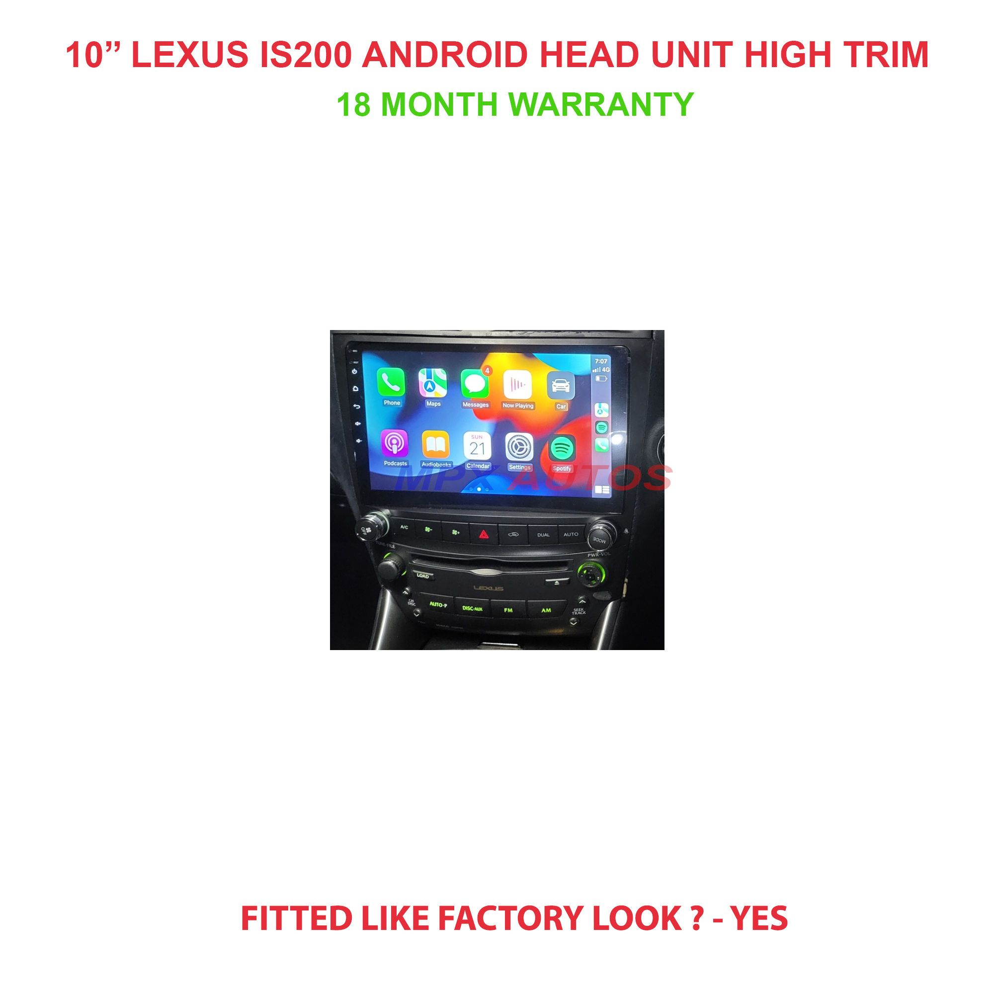 10 inch lexus is200 high trim 2005-2009 head unit wireless apple carplay