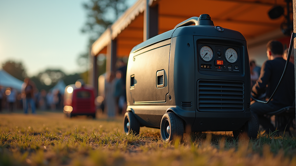 Eye-level view of a portable generator set up at an outdoor event