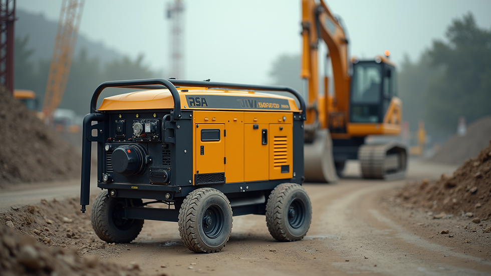 Eye-level view of a portable power generator on a construction site