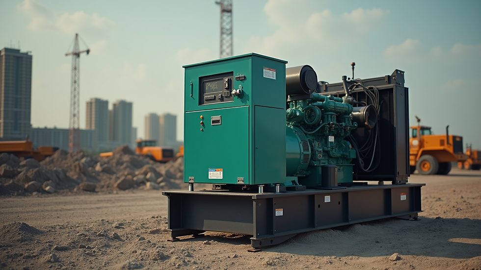 Eye-level view of a diesel generator on a construction site