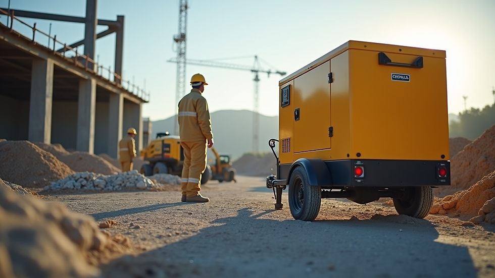 Eye-level view of a portable power generator on a construction site