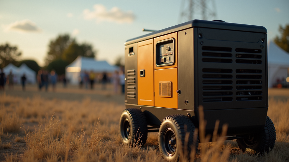 Eye-level view of a portable generator set up at an outdoor event