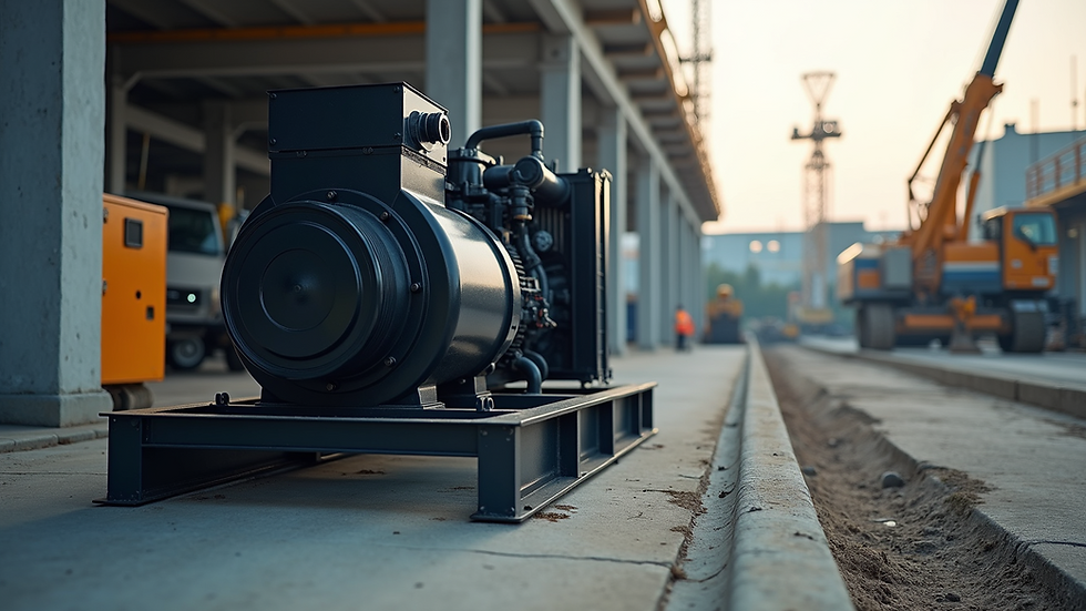 Eye-level view of a modern diesel generator on a construction site