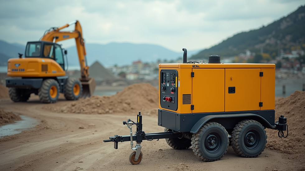 Eye-level view of a portable generator on a construction site in Croatia