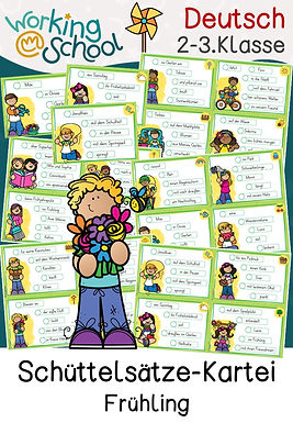 Schüttelsätze-Kartei zum Thema Frühling für Grundschule Klasse 2-3 in Freiarbeit