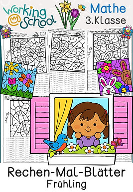 Rechenmalblätter mit Thema Frühling für Grundschule Klasse 3