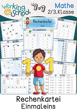 Rechenkartei zum Thema Einmaleins inkl. Lösungen für Grundschule Klasse 2 bis 3 in Mathe