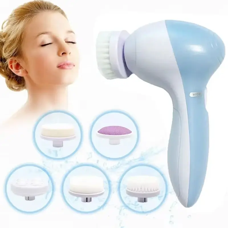 Electric 5-in-1 Facial Cleaning Brush with Vibration Massage