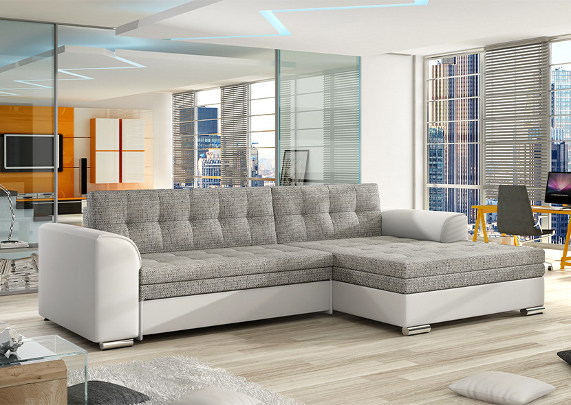 SOFAFORGE RIDGE Modern Duo-Material Corner Sofa Bed with Storage | L-Shape RHF