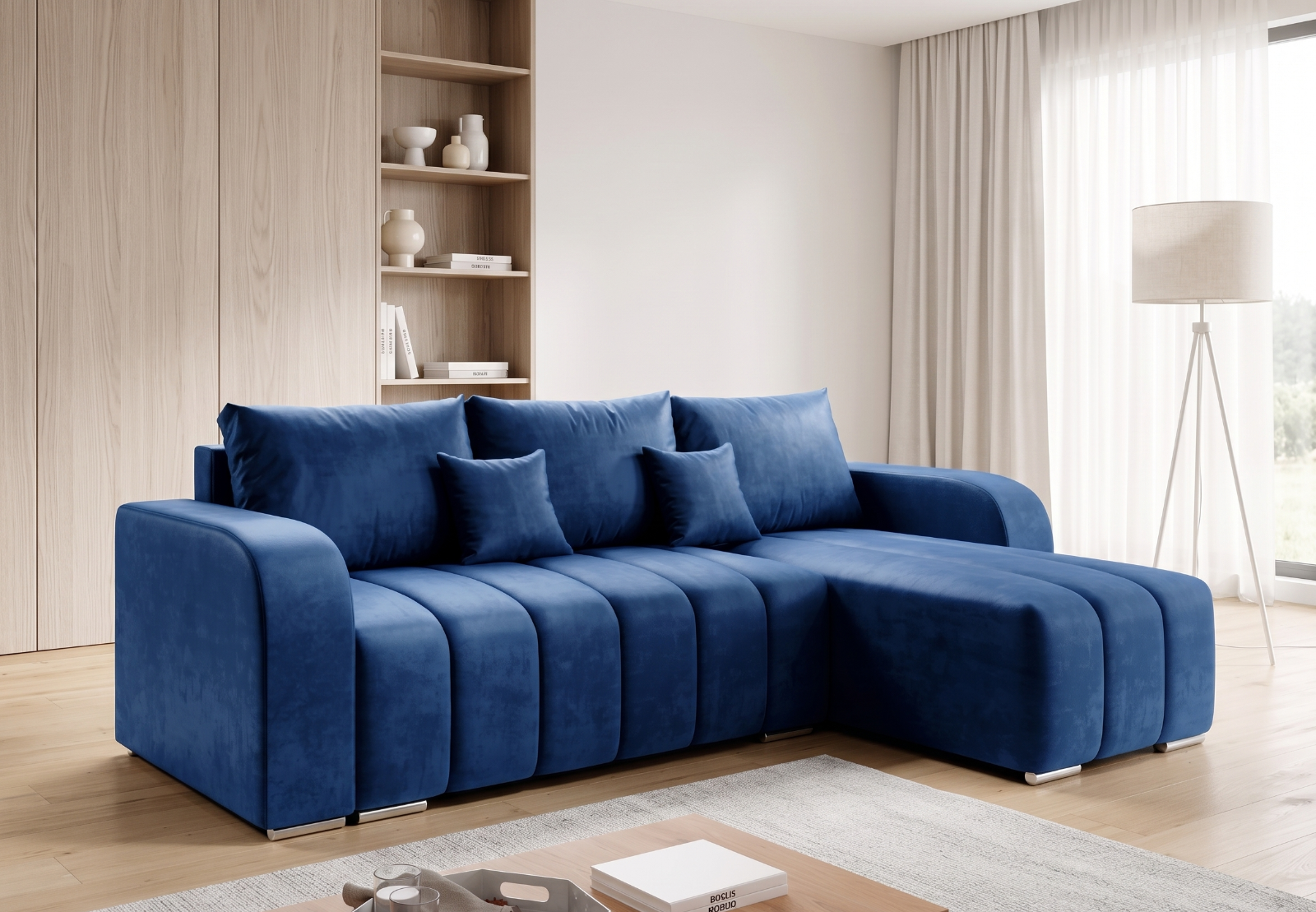SOFAFORGE NAVARO Navy Velvet Corner Sofa Bed with Storage | Universal L-Shape