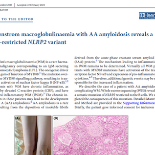 Waldenstrom macroglobulinaemia with AA amyloidosis reveals a B-cell-restricted NLRP2 variant