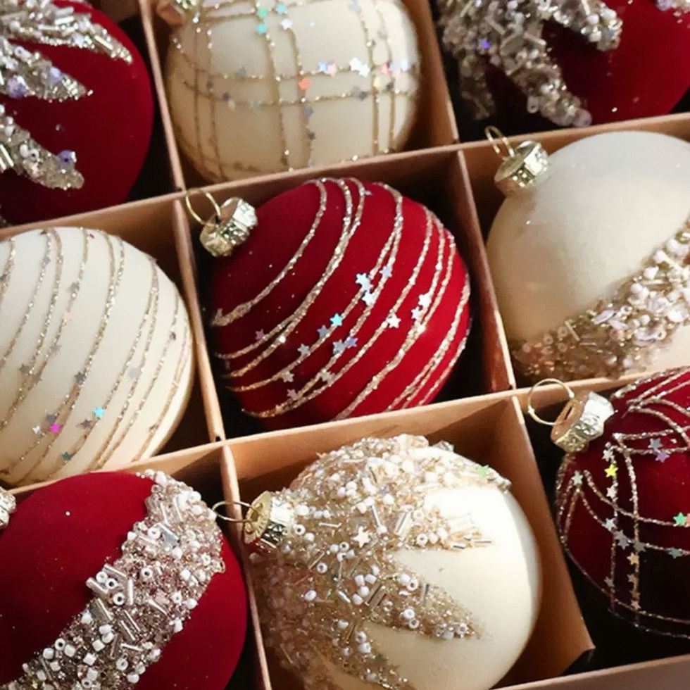 Red and white velvet ornaments