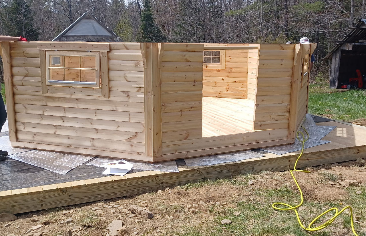 The walls going up on the foundation and deck