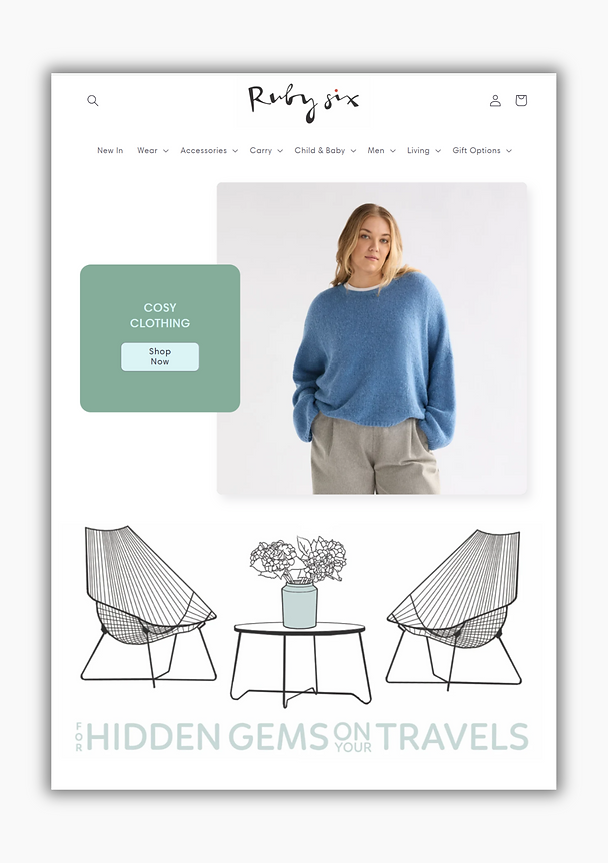 Ruby Six website design elements - line drawing of table and chairs