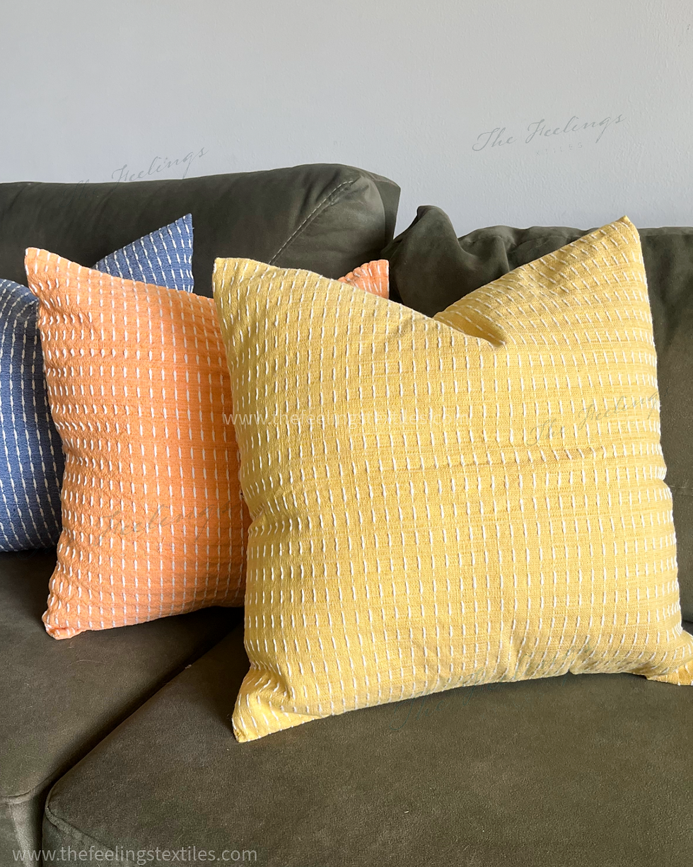 cojin decorativo amarillo hecho en telar de pedal hilo 100% algodón