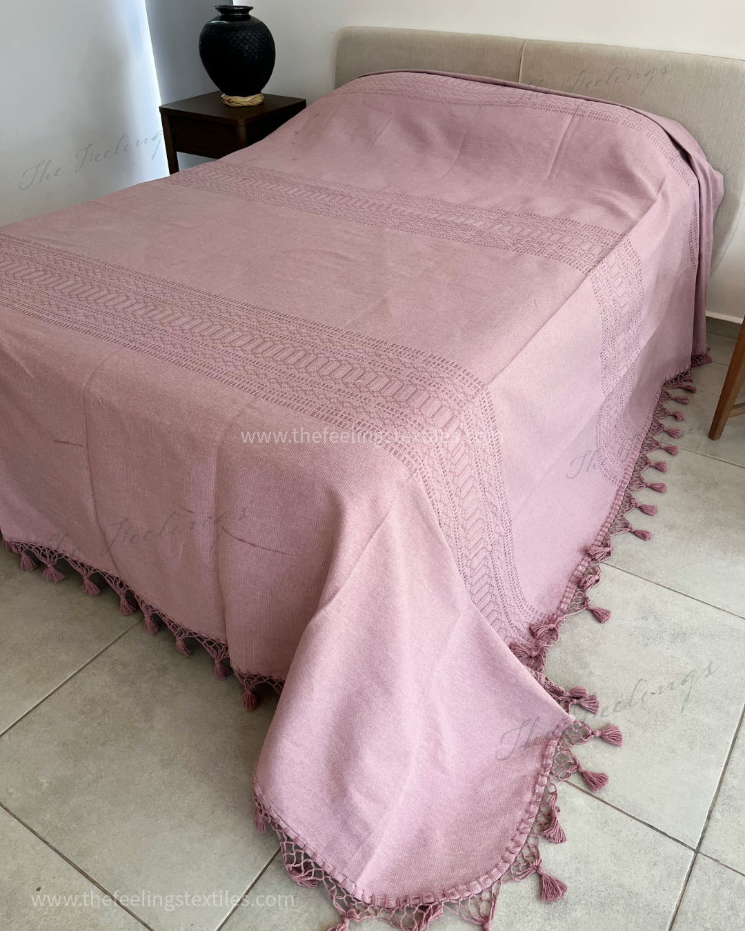 colcha tamaño king de algodon color palo de rosa